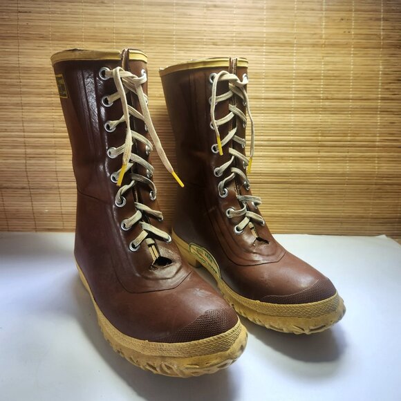 Vintage Miner Rubber Boots Hunting Boots Men's 8 Lace up Steel Arch - Picture 1 of 16